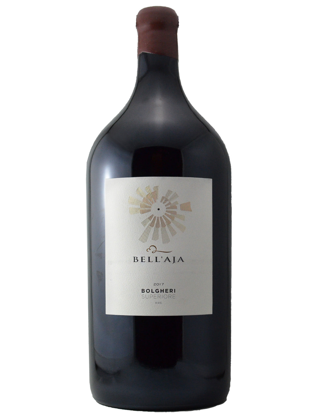 A large format bottle of 2017 San Felice Bell-Aja Bolgheri DOC Superiore wine with a label featuring a floral design.