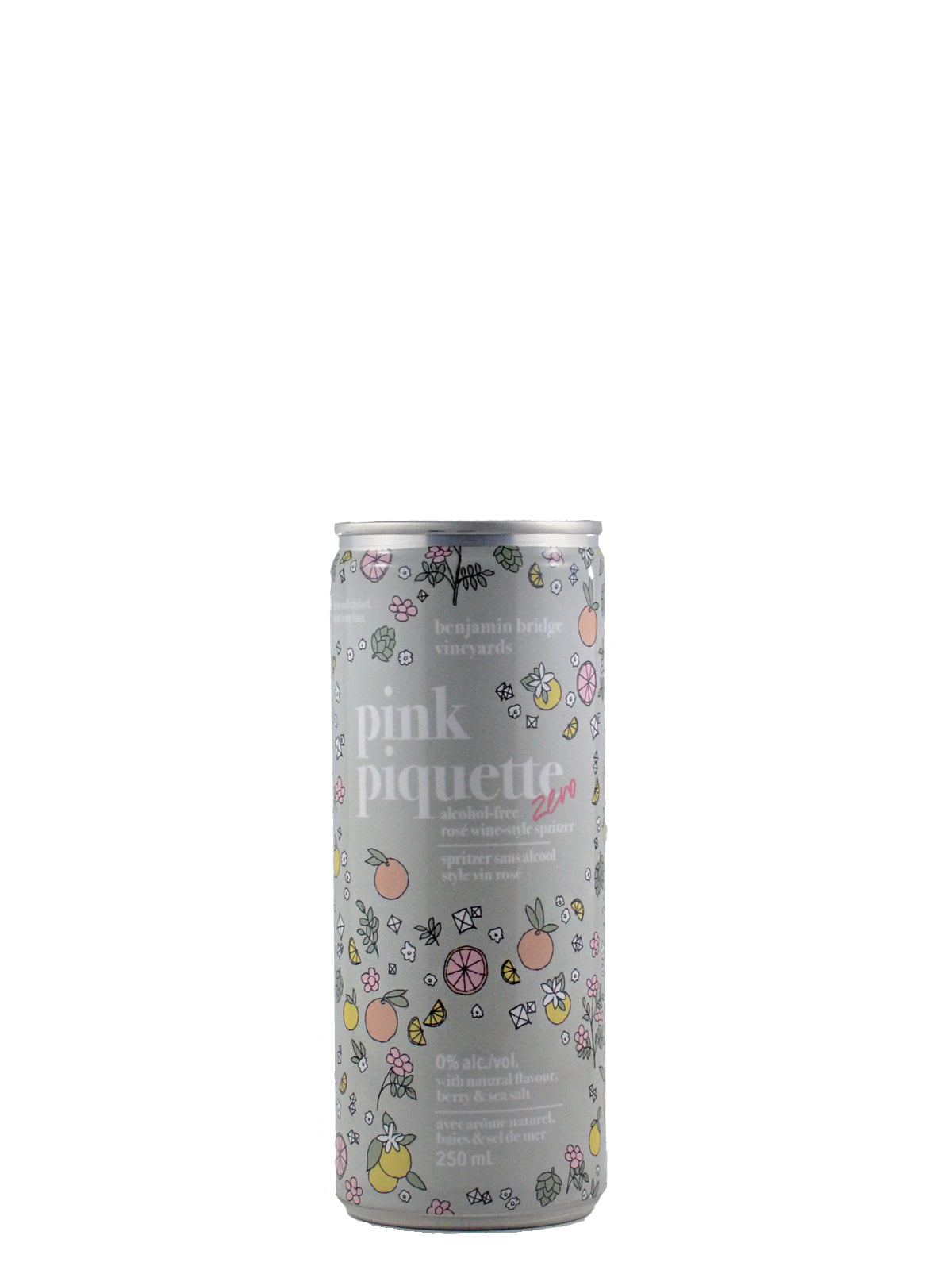 grey Can of 'pink piquette' on a white background
