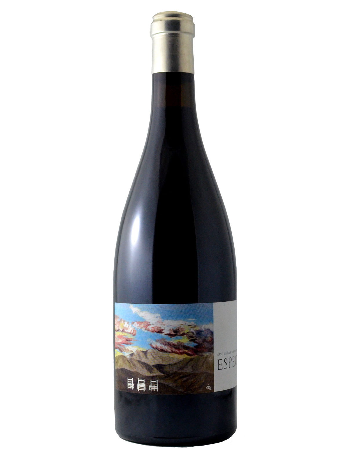 A bottle of 2005 Espectacle Montsant Grenache wine with a label featuring a landscape painting.