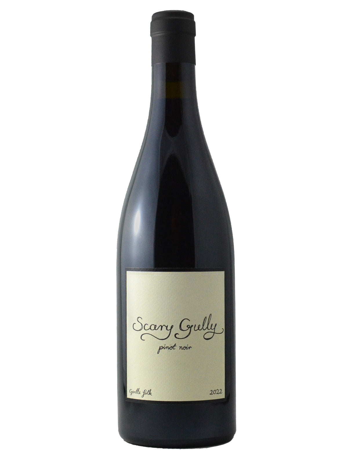 Bottle of Gentle Folk Scary Gully Pinot Noir wine with a label that includes the brand name and variety.