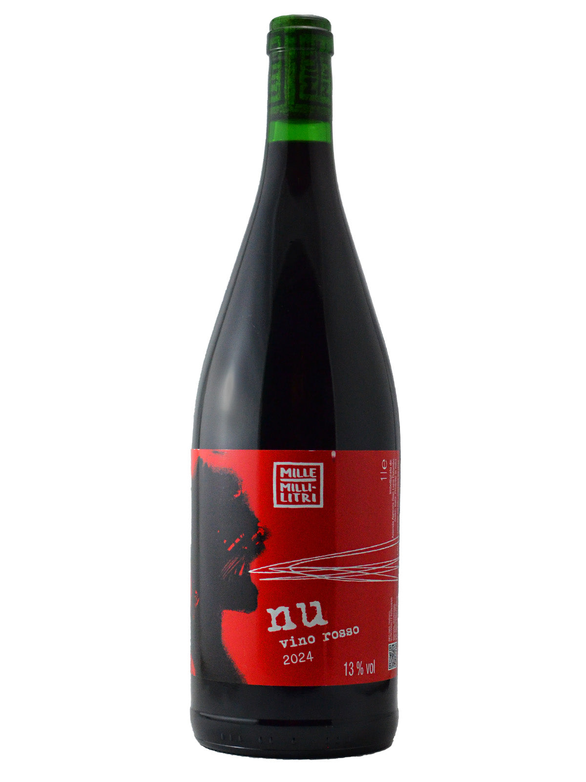 'Nu' Vino Rosso red Wine bottle with a red label on a white background
