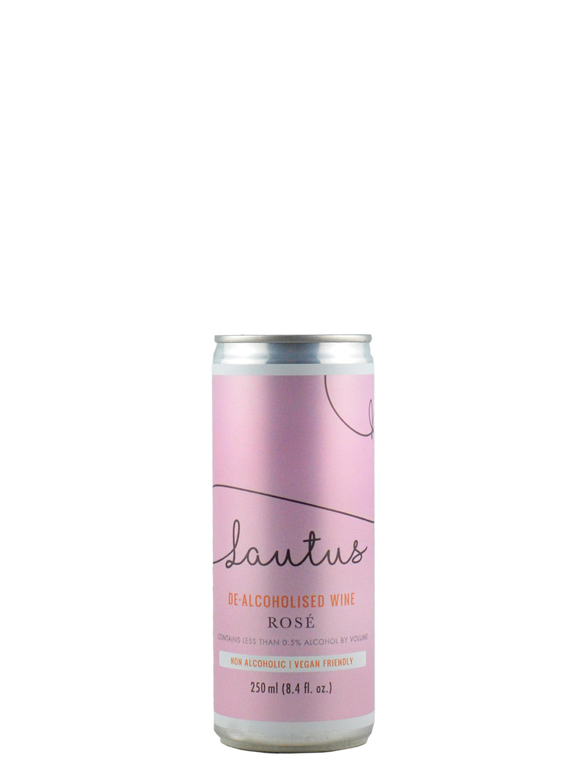 A can of Lautus Rosé de-alcoholised wine with a pink label showcasing the product name and variety.