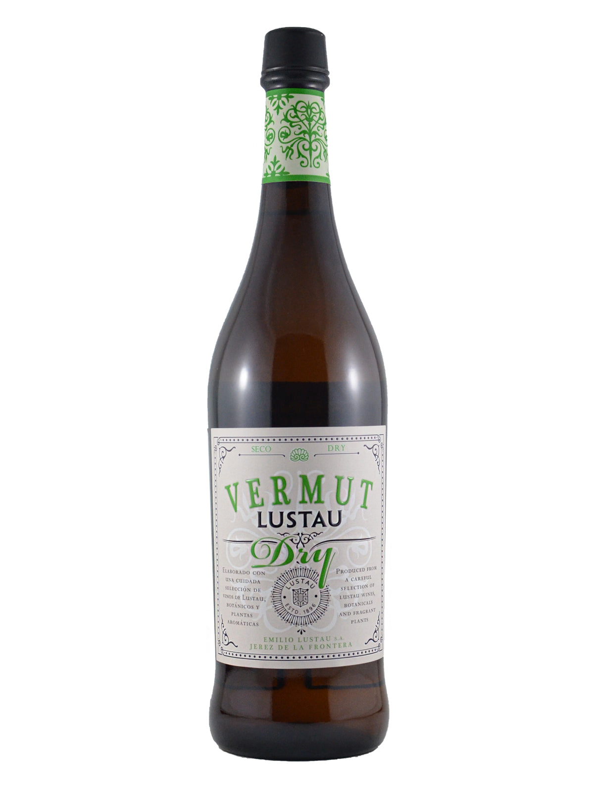 Bottle of Vermut Lustau on a white background