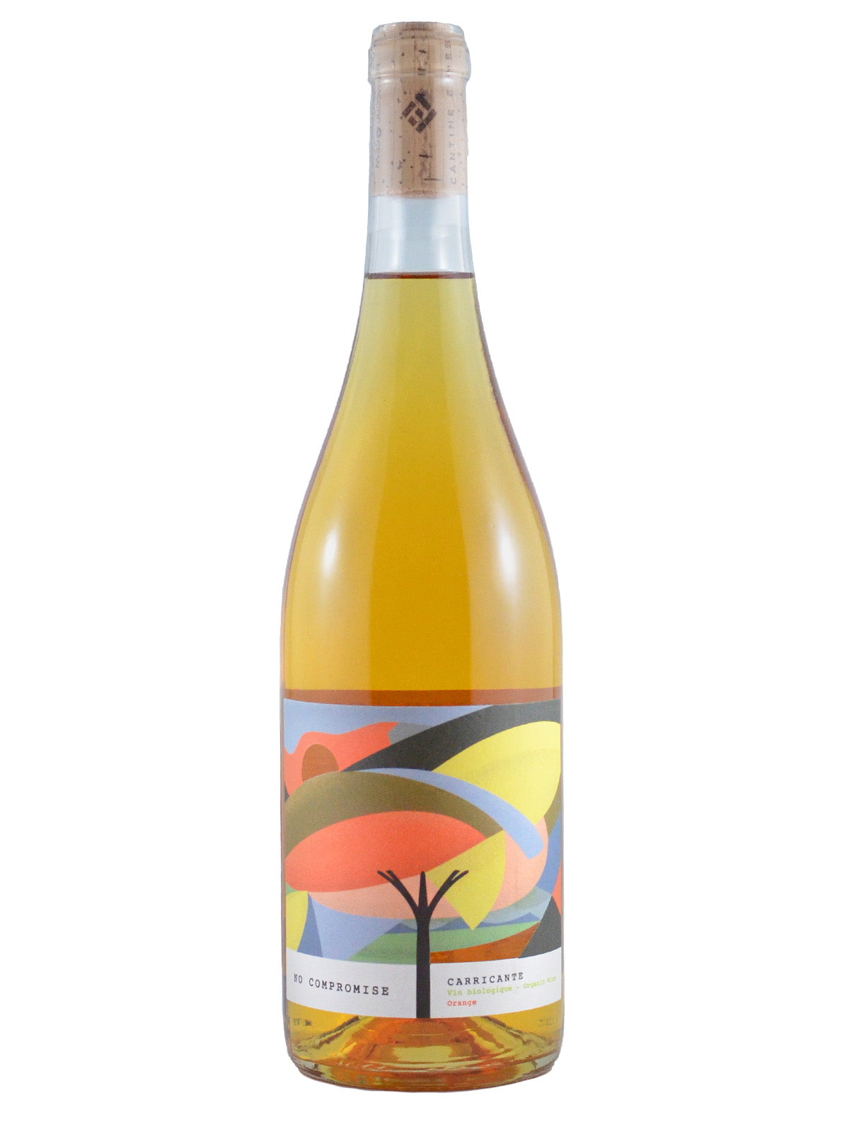 Bottle of Cantine Ermes No Compromise sparkling wine with an abstract design on the label.