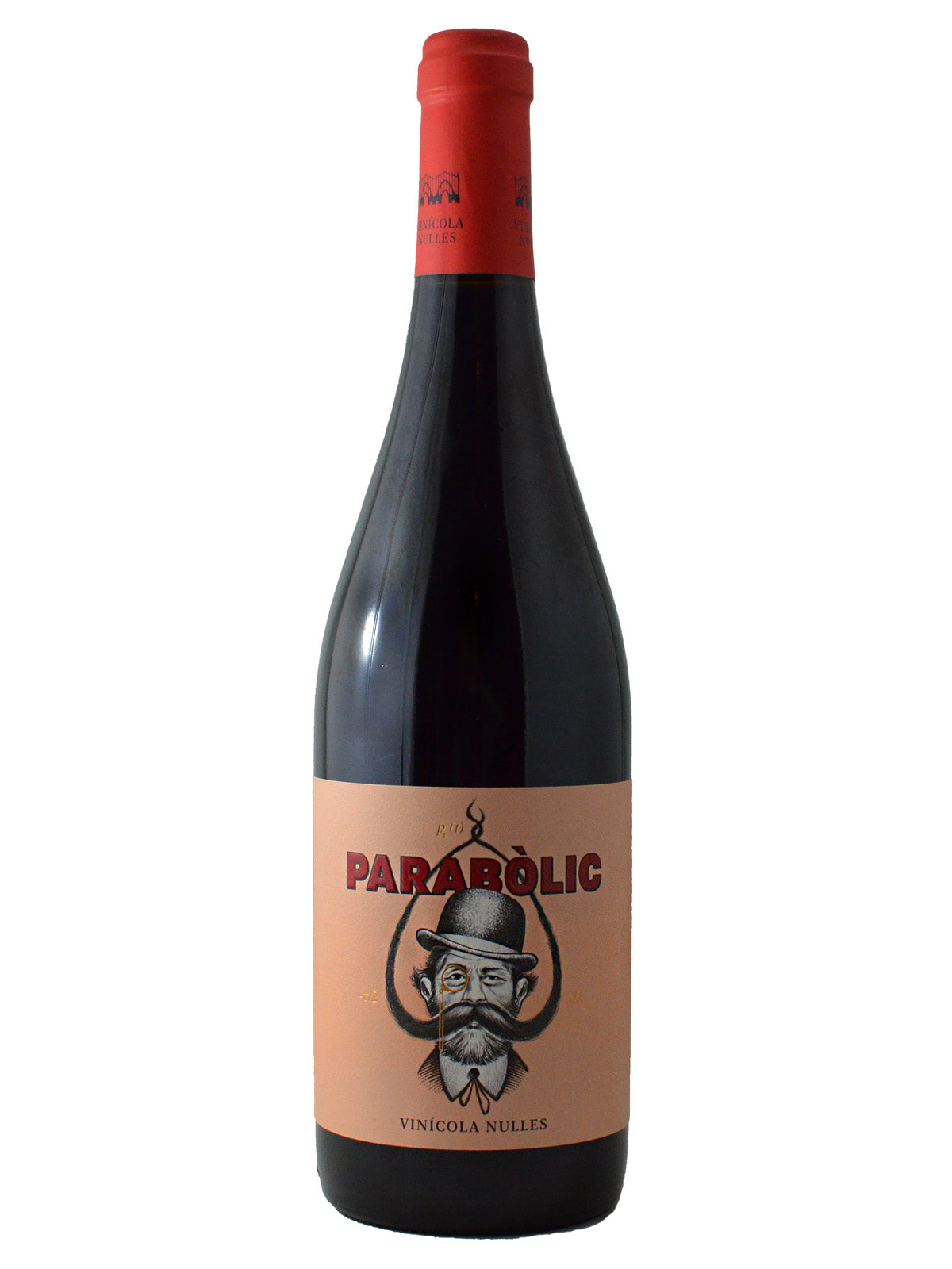 Wine bottle with a red cap and 'Parabolic' label on a white background