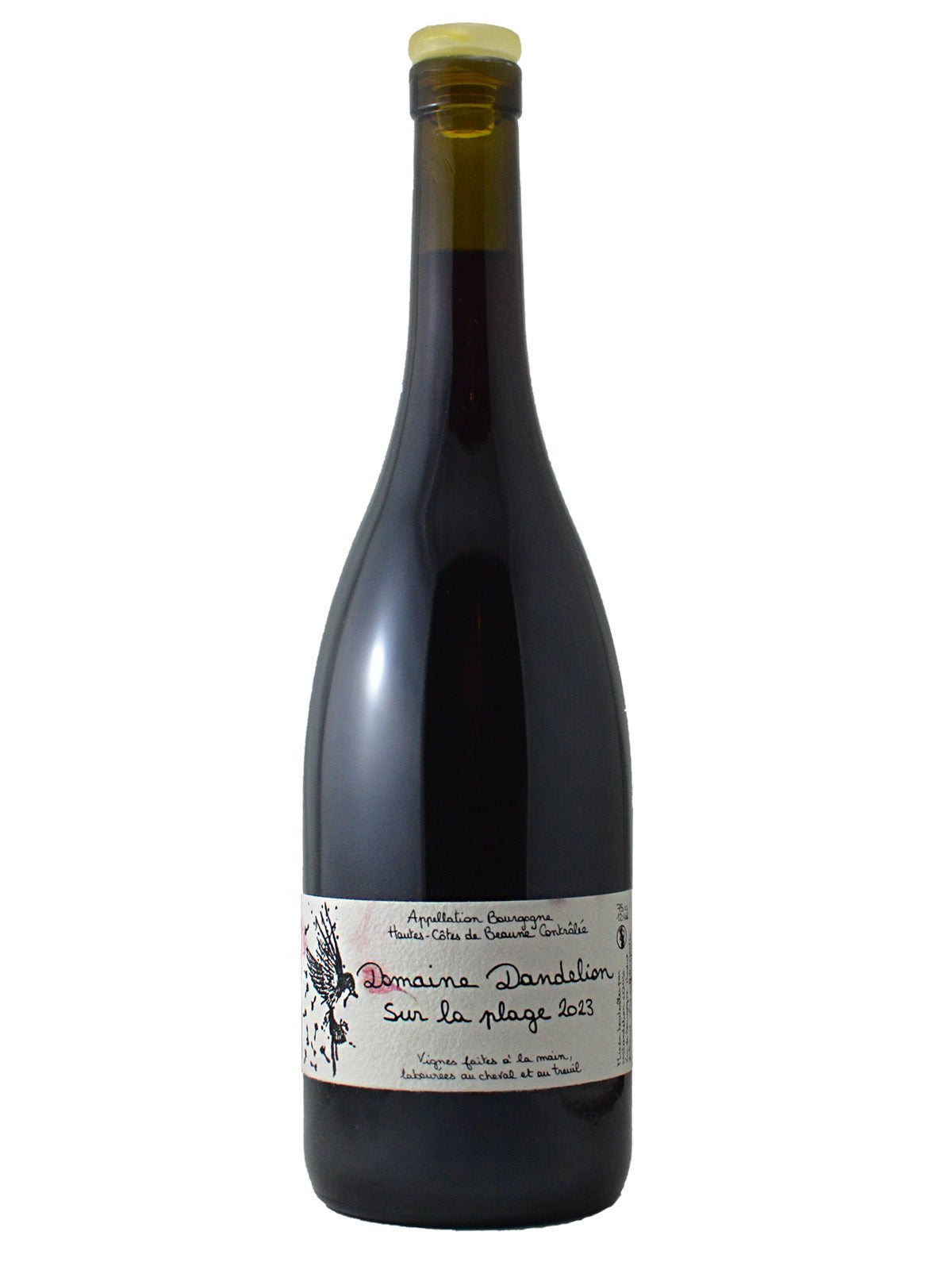 Domaine Dandelion Sur La Plage 2023 Pinot Noir labelled red wine bottleon a white background