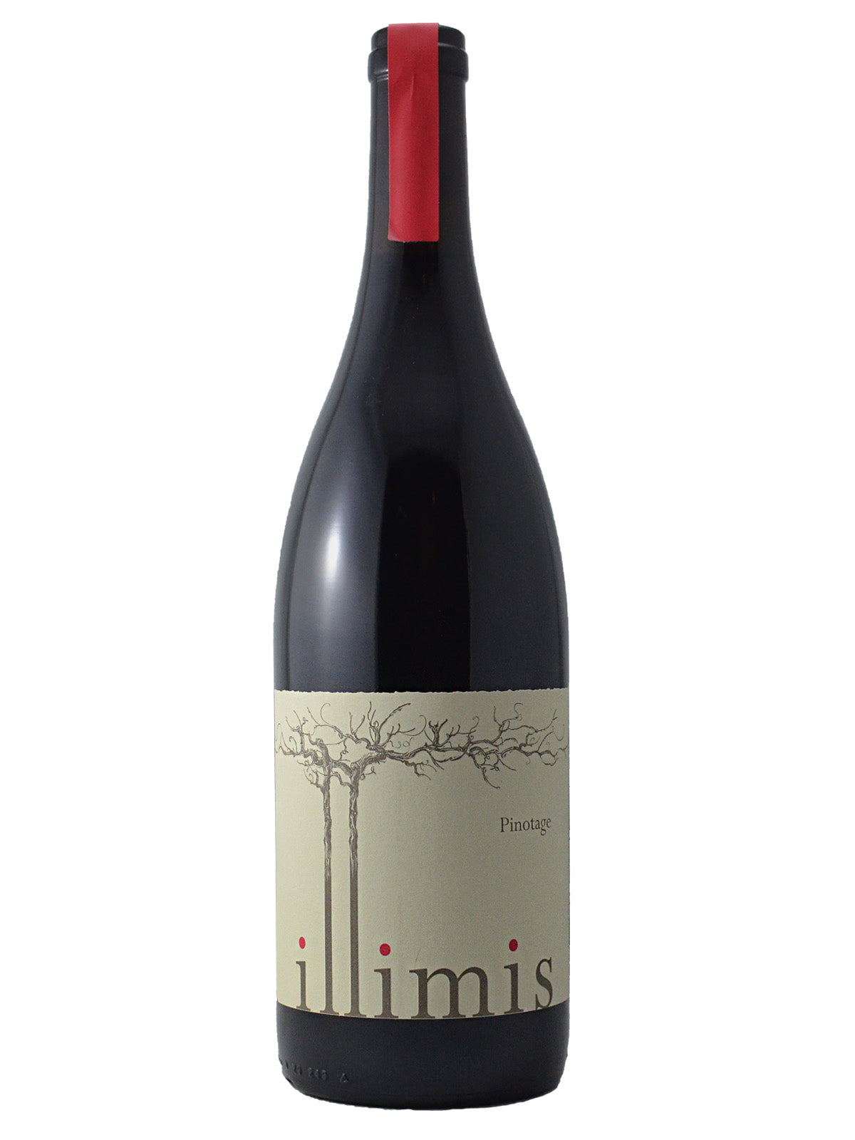 Wine bottle with a label featuring a tree design & 'Illimis Pilotage' text on a white background