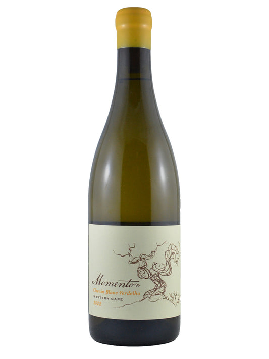 White wine bottle with a Momento label on a white background