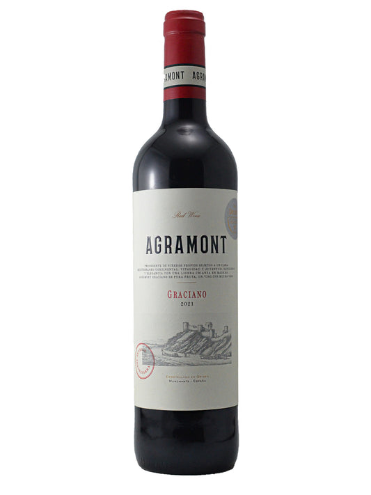 Red wine bottle labeled 'Agramont Graciano' on a white background
